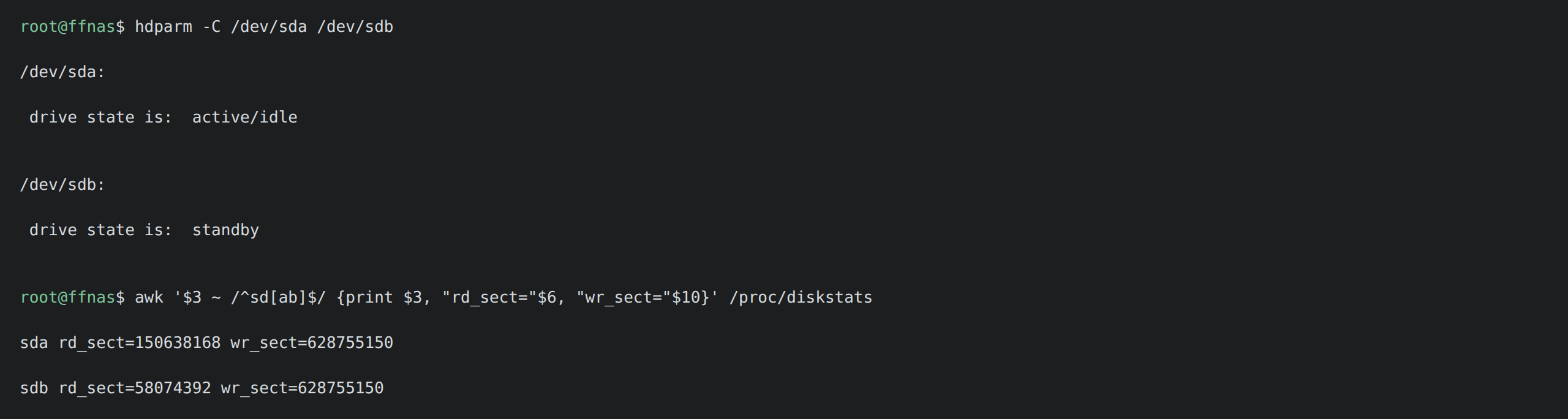 Terminal: hdparm -C shows sdb in standby after the fixes